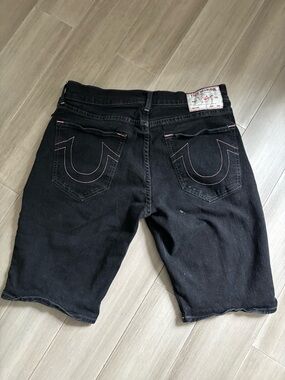 True Religion Ricky Relaxed Straight Black Jeans with Pink Accent